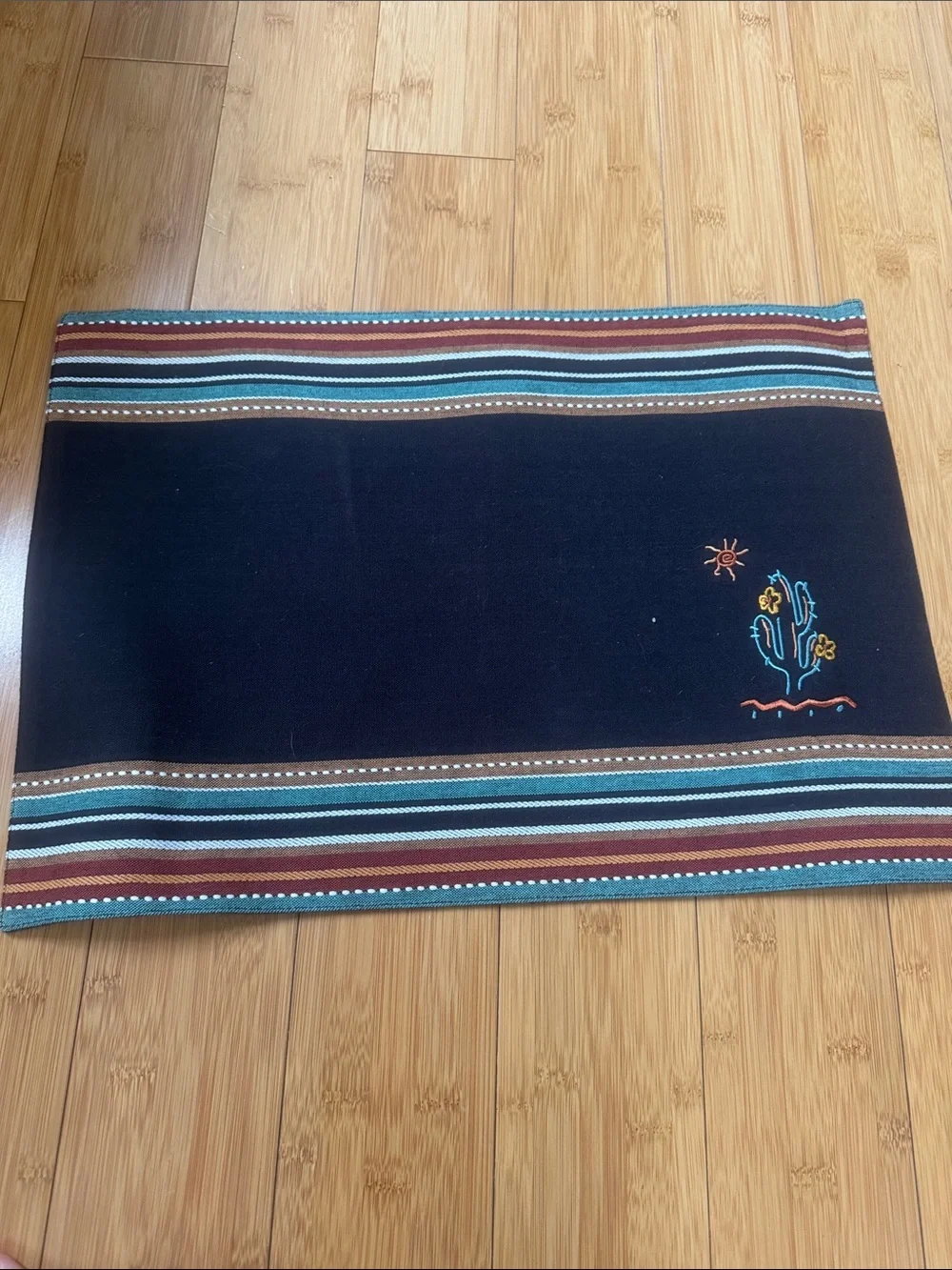 Southwestern Kokopelli Stripe Placemats - Teal, Tan, Brown - set of 4